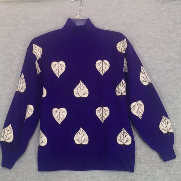 ST. JOHN Separates Falling Leaves Design  Rib Knit Mock Neck Sweater - Picture 1 of 16